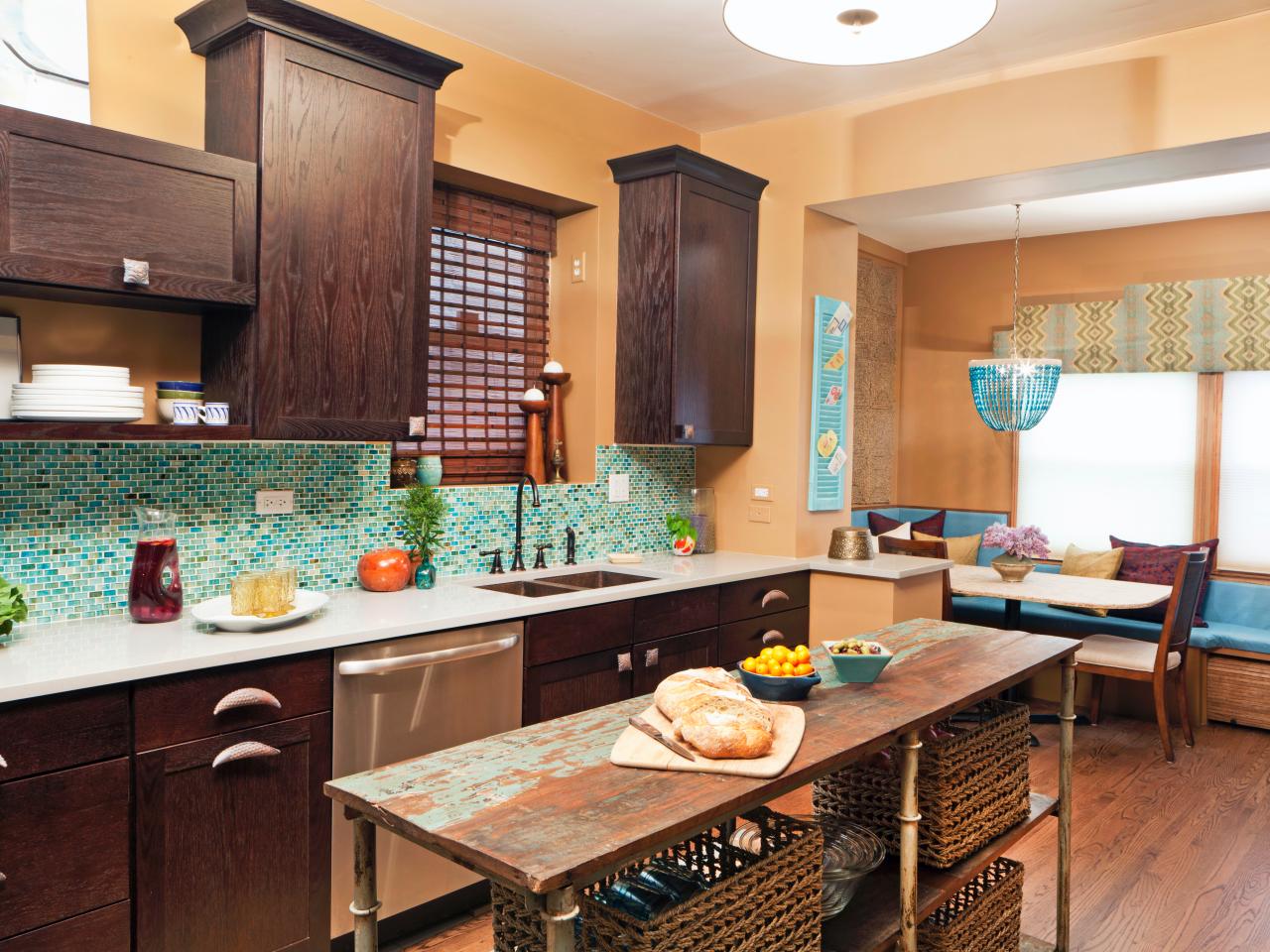 eclectic kitchen with a beautiful mosaic backsplash